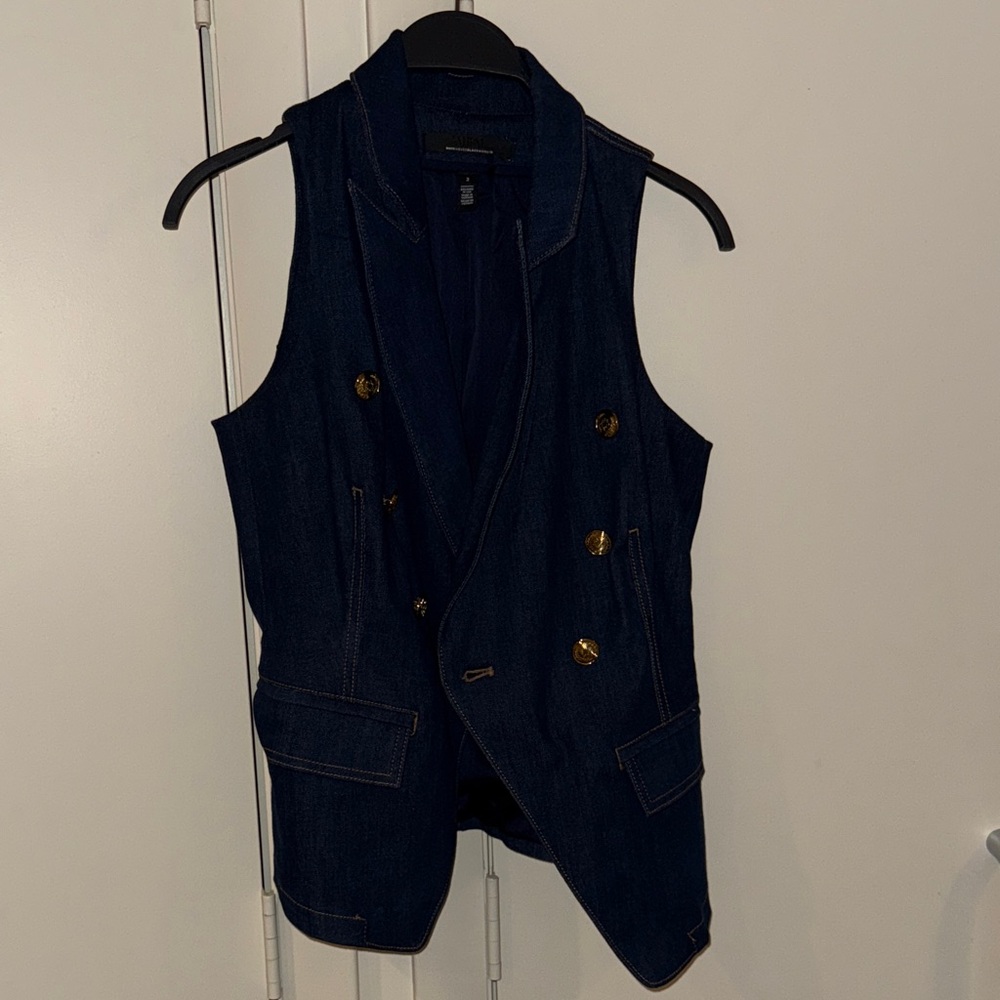 White House Black Market Denim Blue Vest with Gold Buttons